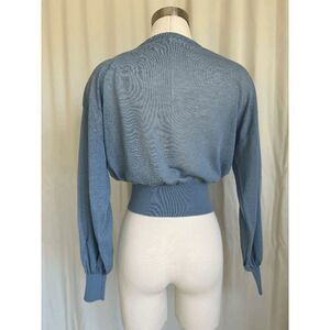 Mango Women's Crop Top Sheer Sweater Pullover Long Sleeve Round Neck Blue Size X